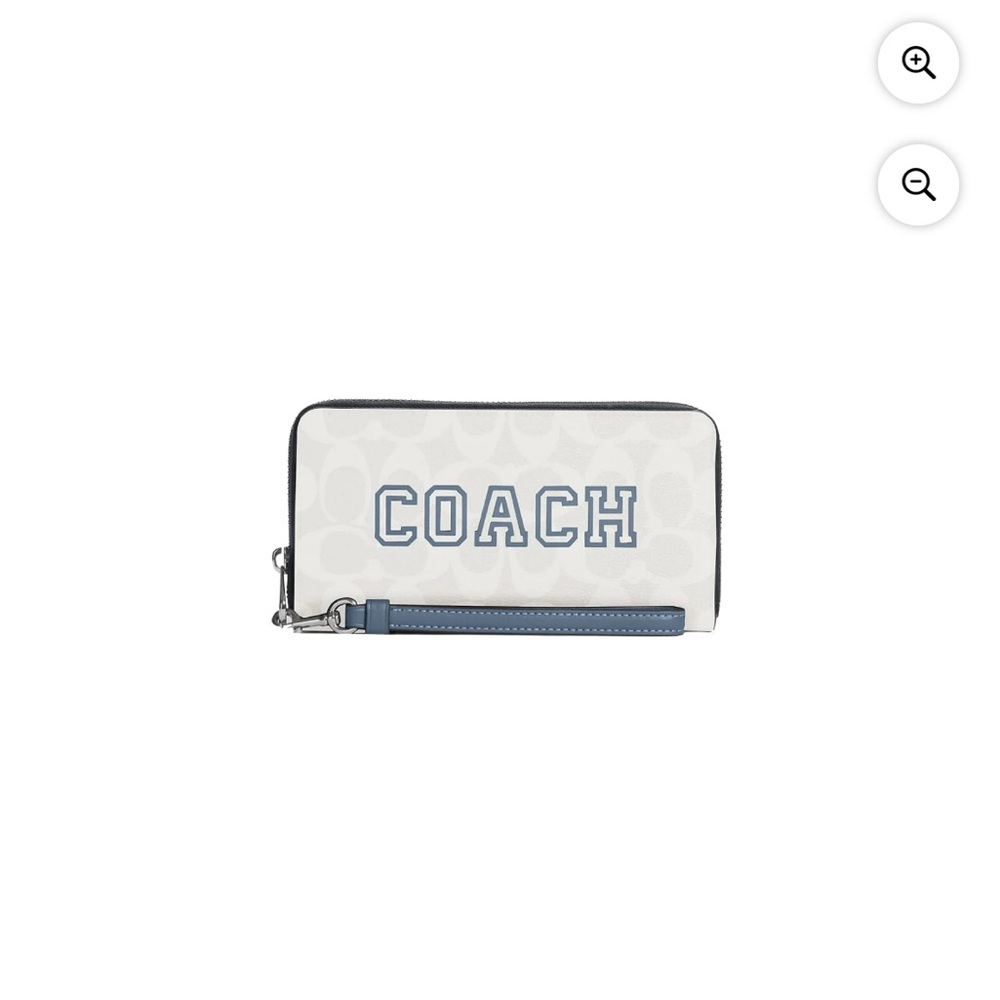 Coach White and Blue Zip-Around Wristlet